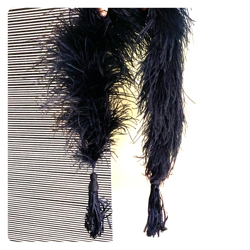 Navy Ostrich Feather Scarf